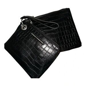French Connection Black Dale Croco Double Slim Pouches Wristlet Faux Leather Wom